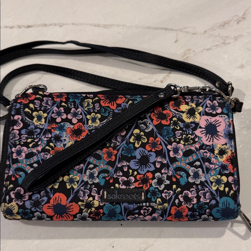 Sakroots Black Multi Floral Crossbody Wristlet